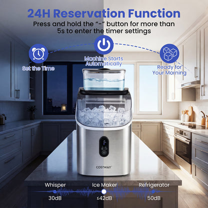 Ice Cube Maker Countertop w/ External Tank & Self-Cleaning 13 Thickness Levels-Silver