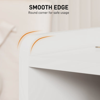 HOMCOM Bedside Table with 2 Drawers and Open Shelves - High Gloss White
