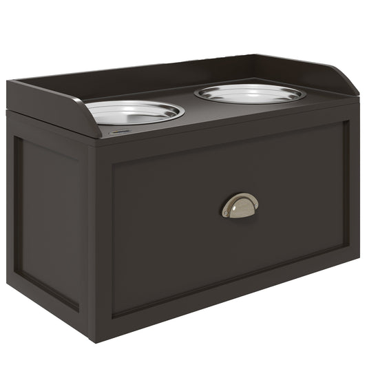 PawHut Stainless Steel Raised Dog Bowls, with 21L Storage Drawer for Large Dogs - Brown