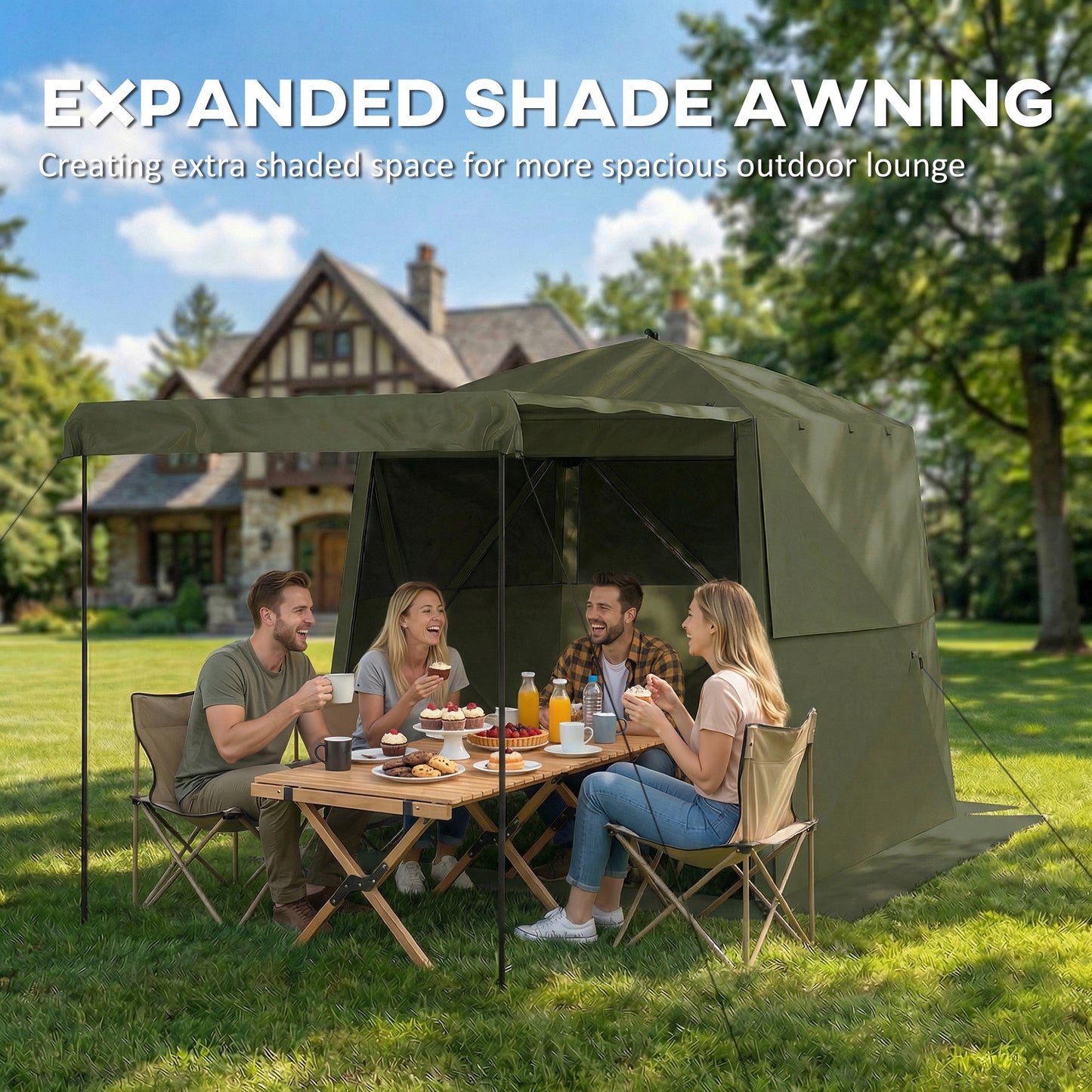 Outsunny Pop Up Gazebo Waterproof Instant Shelter with Awning Mesh Windows for Camping Patio 2 x 2 m, Army Green