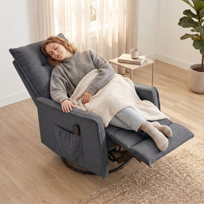 HOMCOM Recliner Armchair, Chenille Recliner Chair with Massage and Heat, 360Â° Swivel Rocking Manual Recliner, Dark Grey