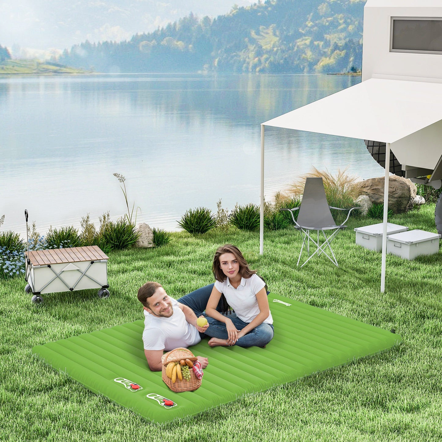 Outsunny 2 Person Camping Inflatable Mattress - Green