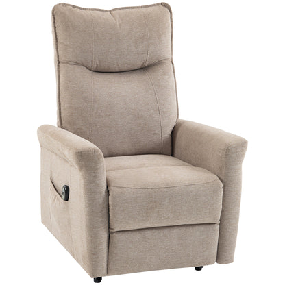 HOMCOM Power Lift Chair, Chenille Rise and Recliner Armchair with Pocket Spring, Footrest, Remote for Living Room, Light Brown