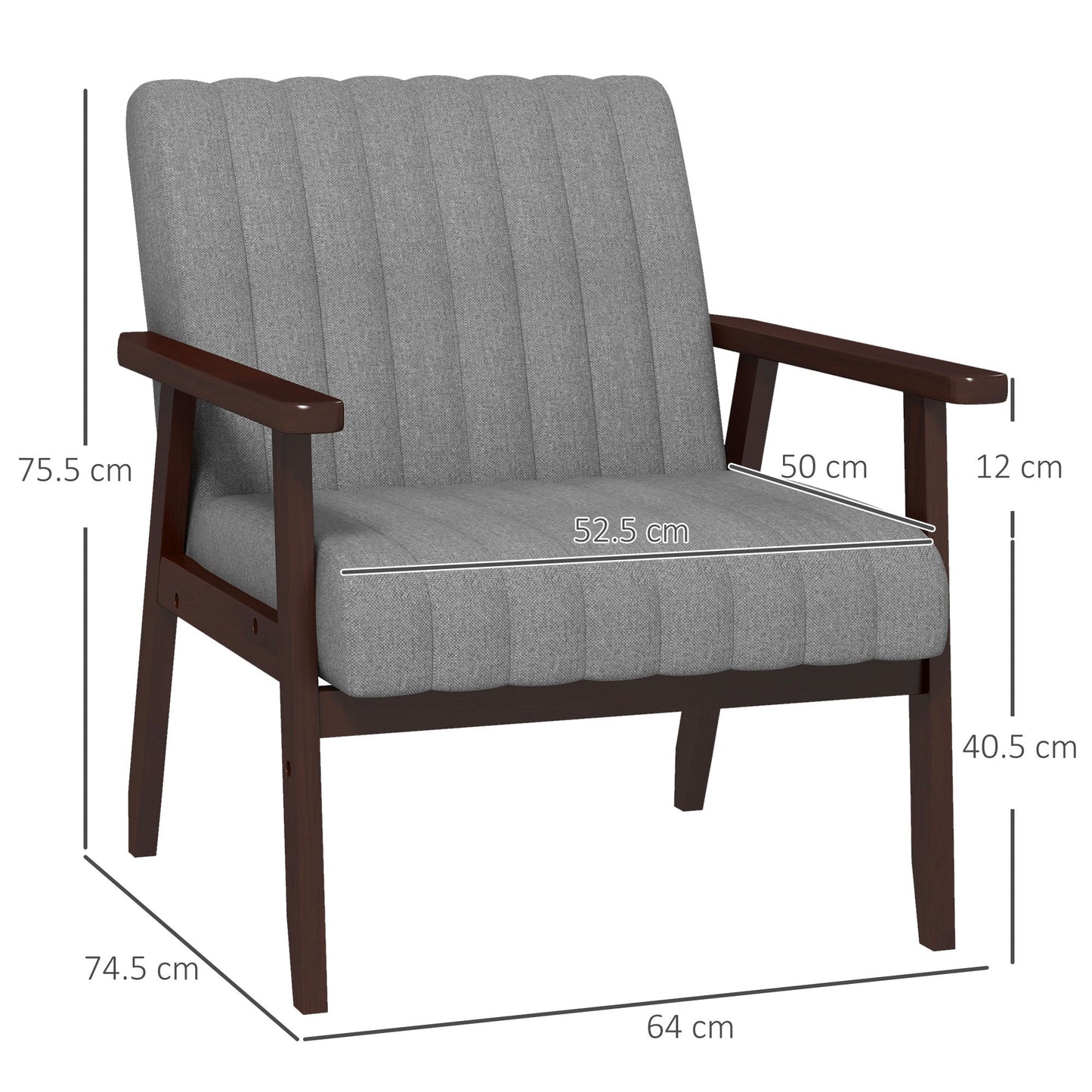 HOMCOM Mid Century Accent Chair, with Wooden Legs - Grey