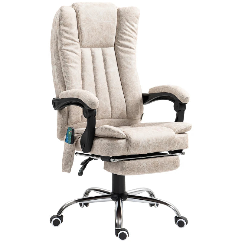 Vinsetto Vibrating Massage Office Chair with Heat, Desk Chair with Height Adjustable and Footrest, Cream White