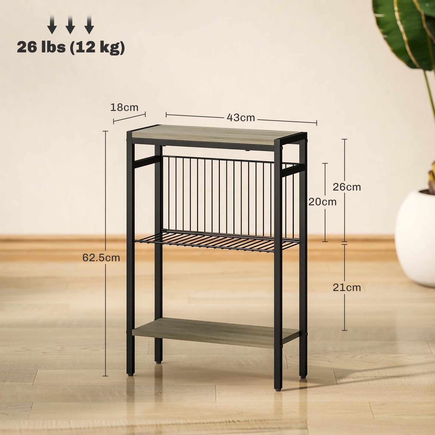 HOMCOM Three Shelf Industrial Side Table, Grey