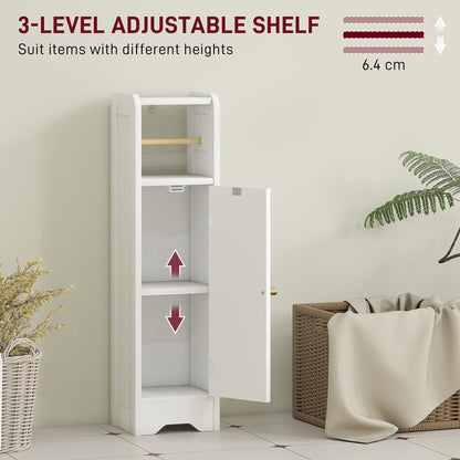HOMCOM Small Bathroom Storage Cabinet with Toilet Roll Holder - White