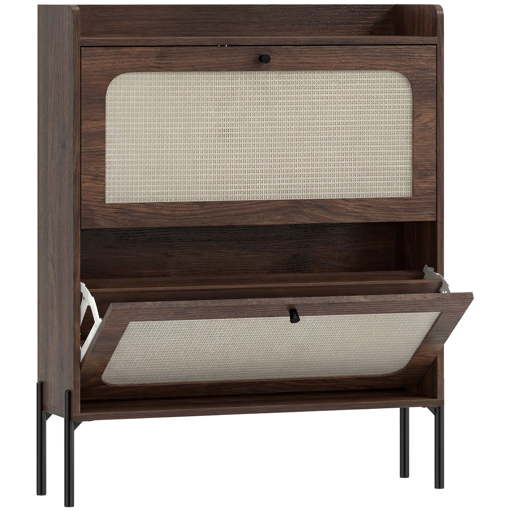 HOMCOM Shoe Cabinet with 2 Flip Drawers, Boho Narrow Shoe Storage Cabinet, Dark Brown