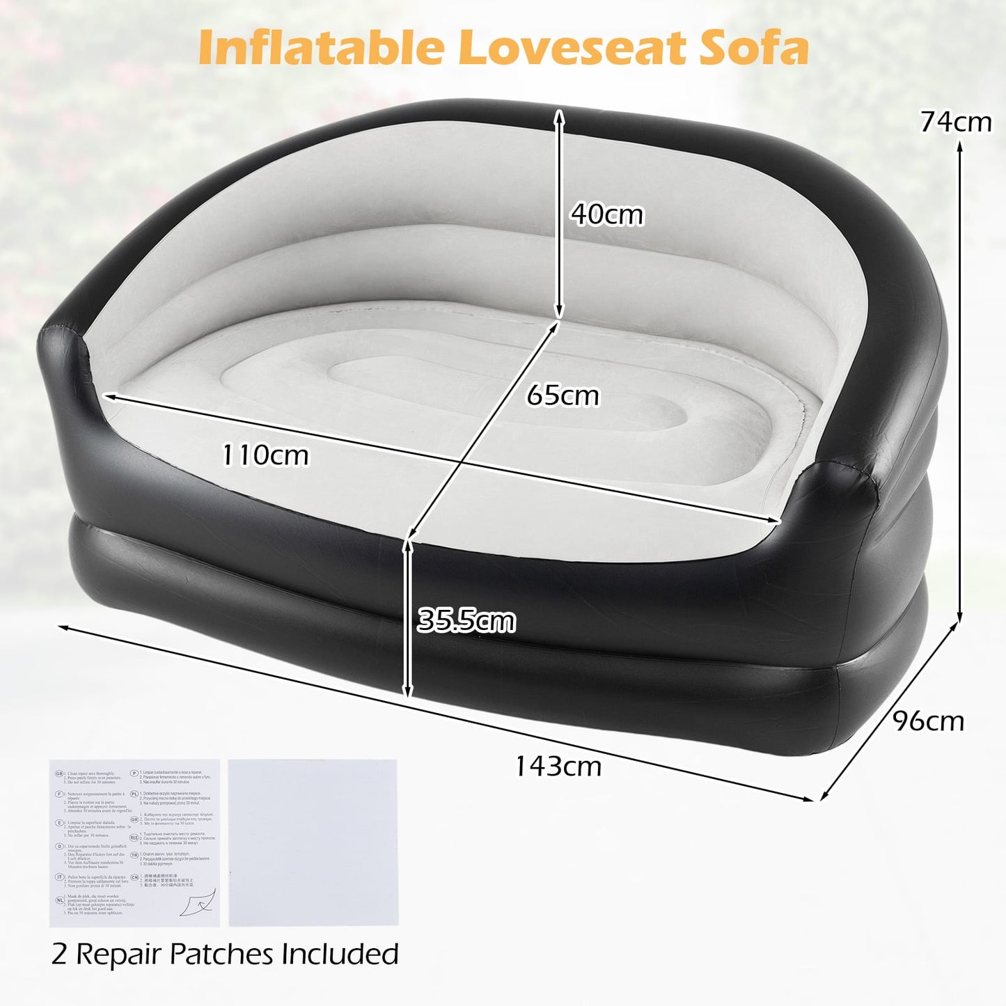 Indoor Air Sofa with Flocked Surface and Repair Patches-Grey