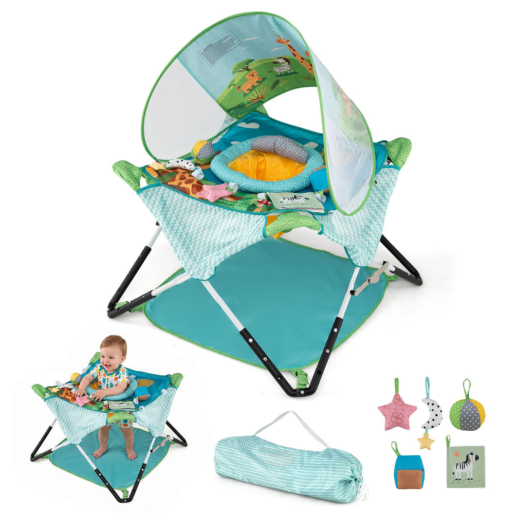Indoor/Outdoor Infant Activity Center with Interactive Toys and 3 Adjustable Heights for 6+ Months-Blue