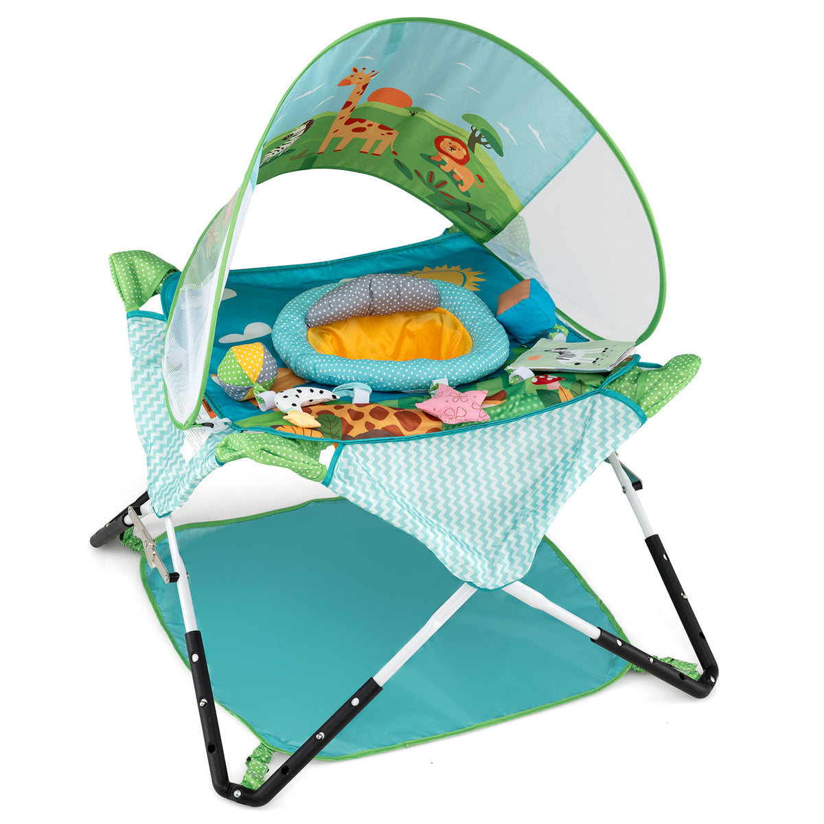 Indoor/Outdoor Infant Activity Center with Interactive Toys and 3 Adjustable Heights for 6+ Months-Blue