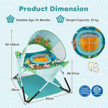 Indoor/Outdoor Infant Activity Center with Interactive Toys and 3 Adjustable Heights for 6+ Months-Blue