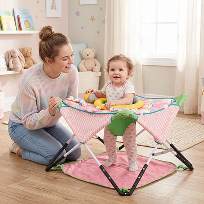 Indoor/Outdoor Infant Activity Center with Interactive Toys and 3 Adjustable Heights for 6+ Months-Pink