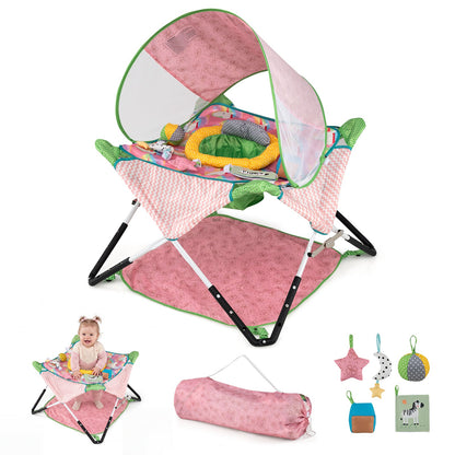 Indoor/Outdoor Infant Activity Center with Interactive Toys and 3 Adjustable Heights for 6+ Months-Pink