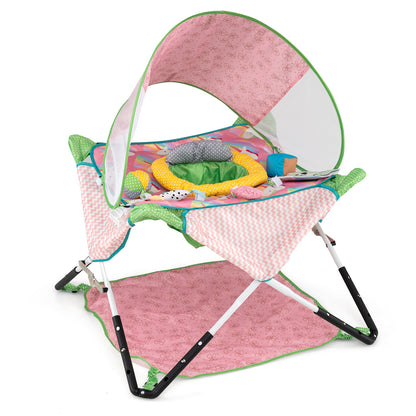 Indoor/Outdoor Infant Activity Center with Interactive Toys and 3 Adjustable Heights for 6+ Months-Pink