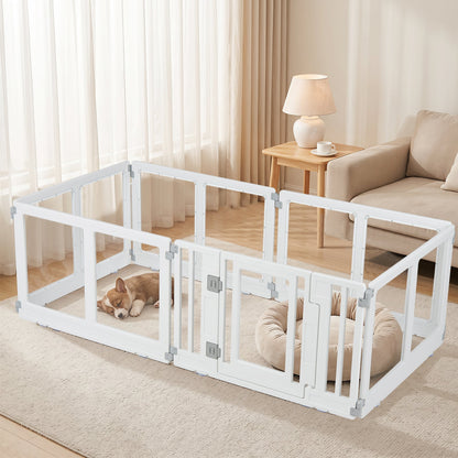 Indoor Outdoor Transparent Puppy Play Pen Pet Fence for Small to Medium Dogs-6 Panels
