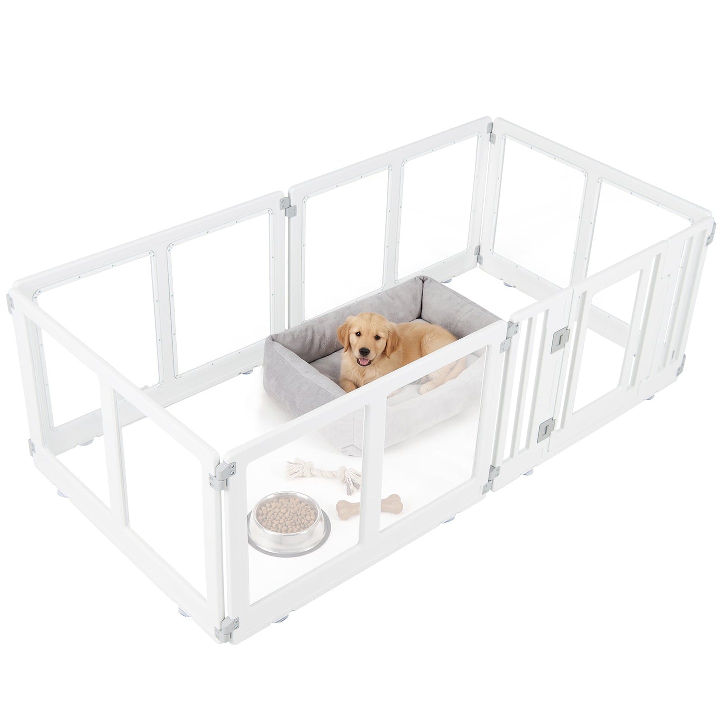 Indoor Outdoor Transparent Puppy Play Pen Pet Fence for Small to Medium Dogs-6 Panels