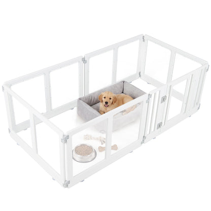 Indoor Outdoor Transparent Puppy Play Pen Pet Fence for Small to Medium Dogs-6 Panels