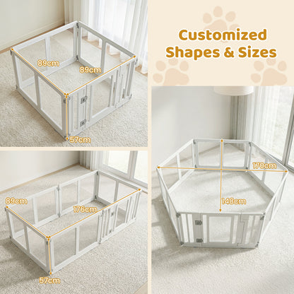 Indoor Outdoor Transparent Puppy Play Pen Pet Fence for Small to Medium Dogs-6 Panels