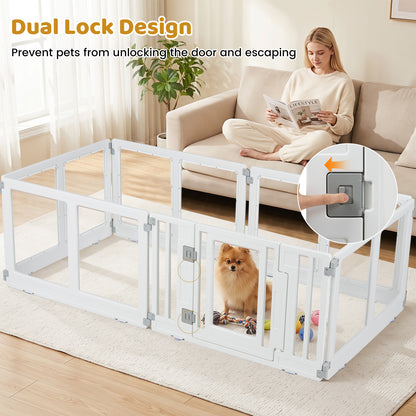 Indoor Outdoor Transparent Puppy Play Pen Pet Fence for Small to Medium Dogs-6 Panels