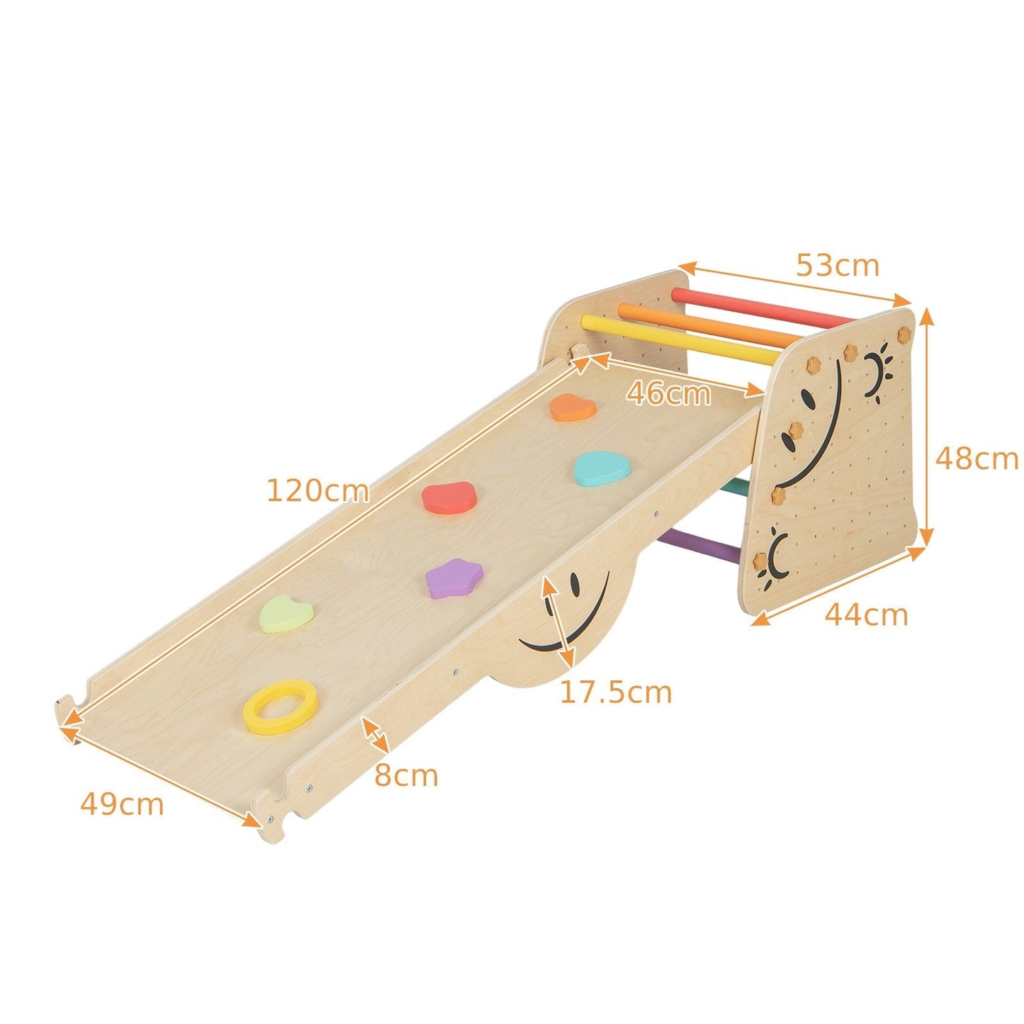 Indoor Climbing Toys for Kids Wooden Climber Set with Step Stool-Colourful