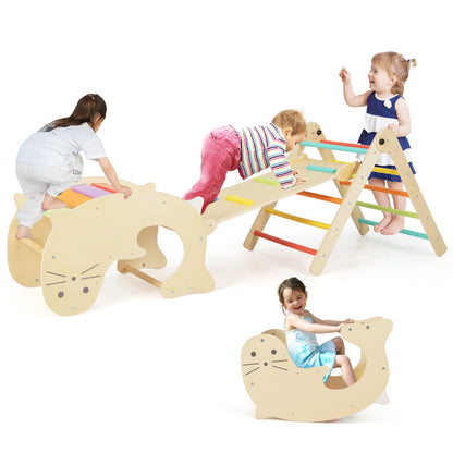 7-in-1 Indoor Wooden Foldable Climbing Toys for Toddlers-Multicolor