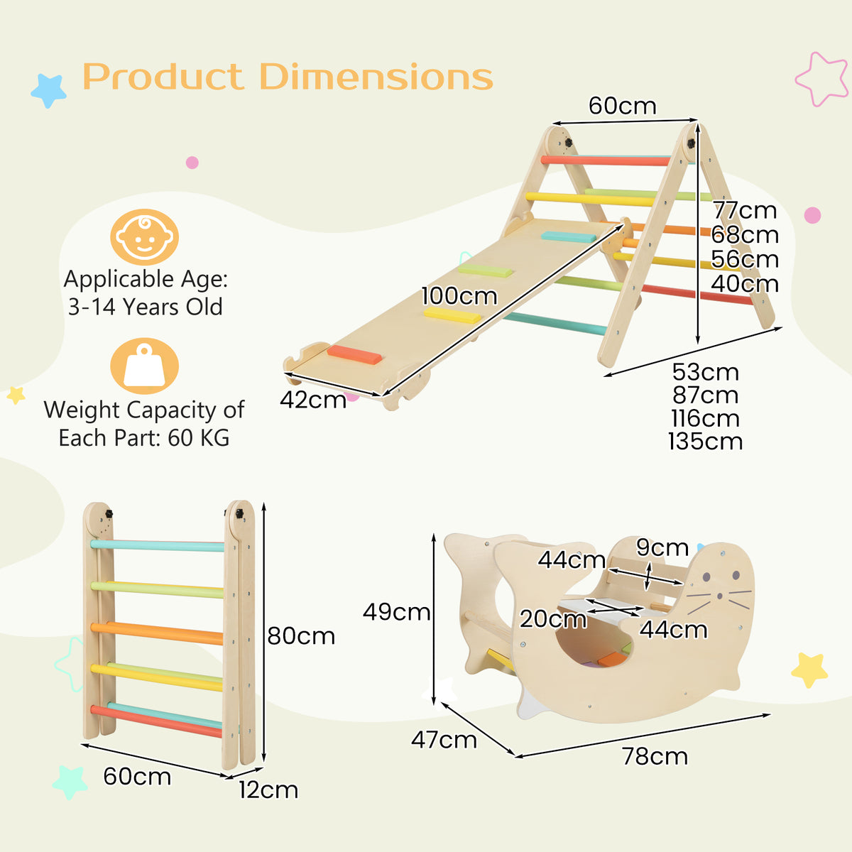 7-in-1 Indoor Wooden Foldable Climbing Toys for Toddlers-Multicolor