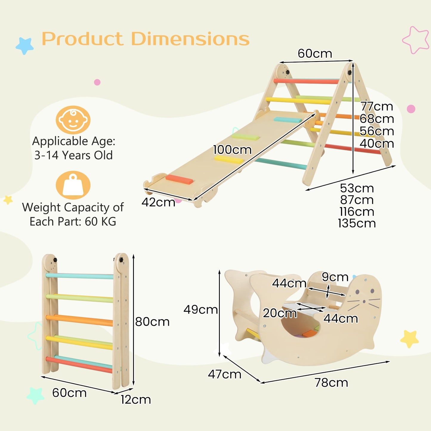 7-in-1 Indoor Wooden Foldable Climbing Toys for Toddlers-Multicolor