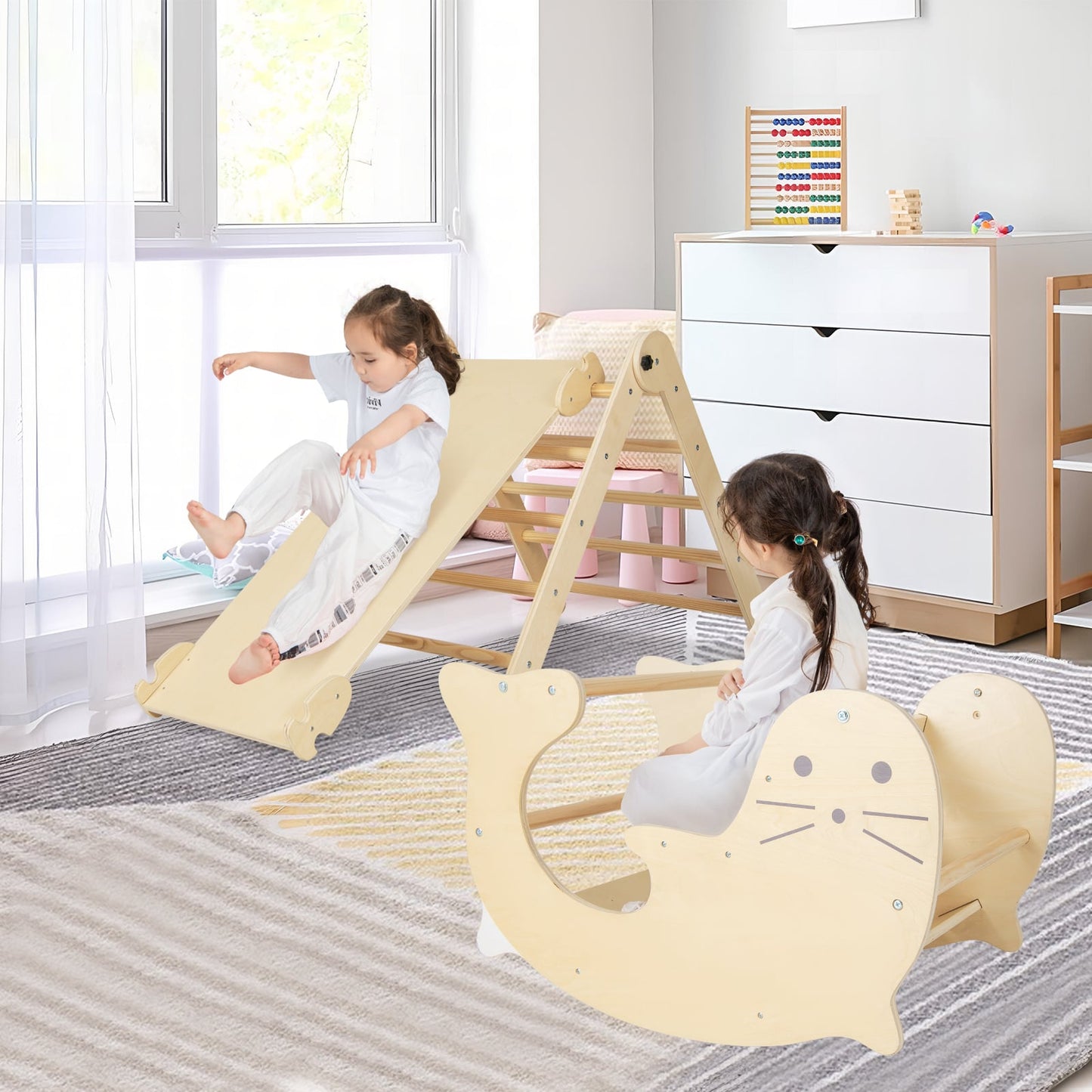 7-in-1 Indoor Wooden Foldable Climbing Toys for Toddlers-Natural