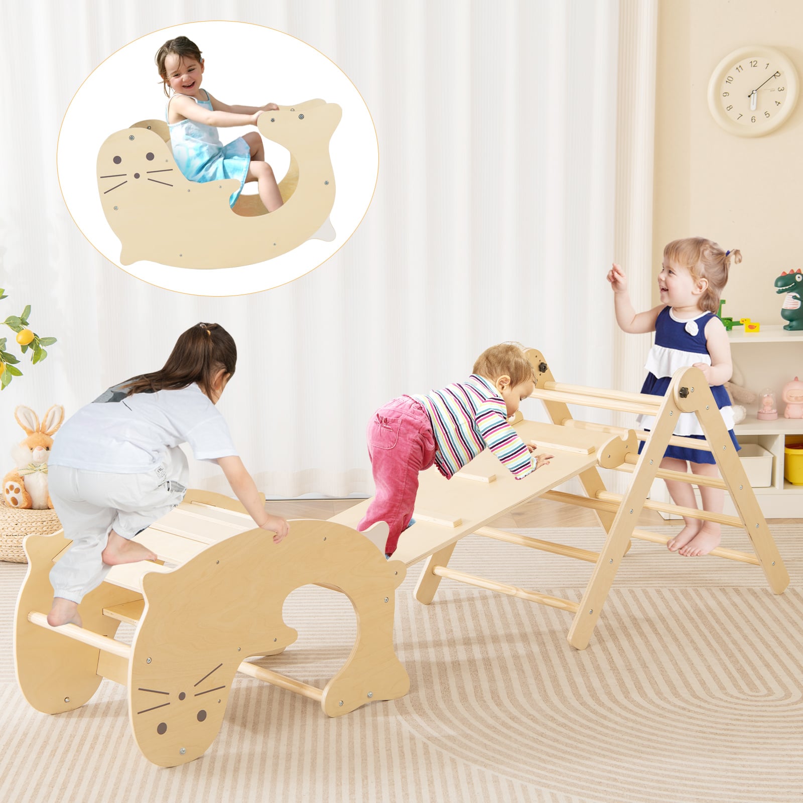 7-in-1 Indoor Wooden Foldable Climbing Toys for Toddlers-Natural