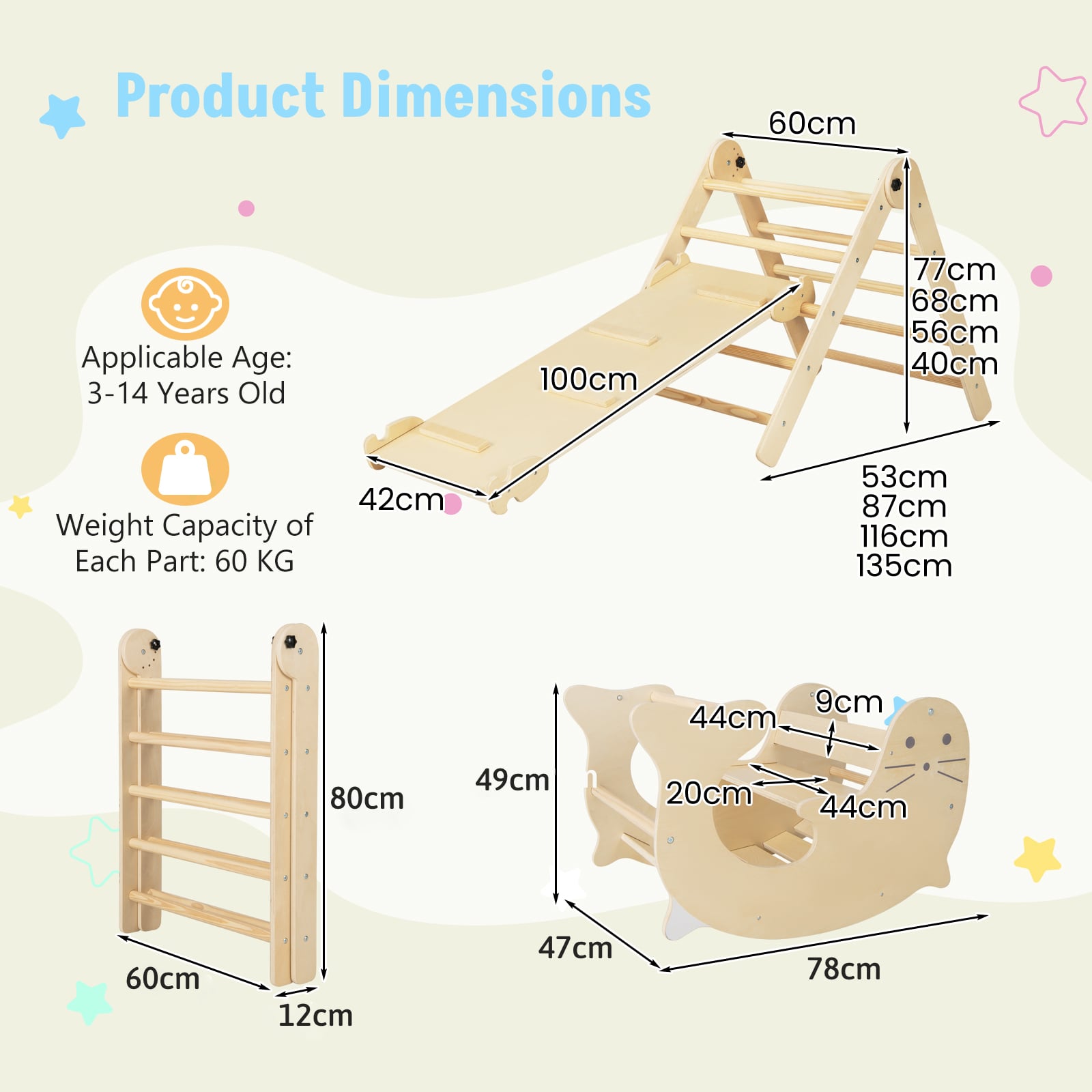 7-in-1 Indoor Wooden Foldable Climbing Toys for Toddlers-Natural