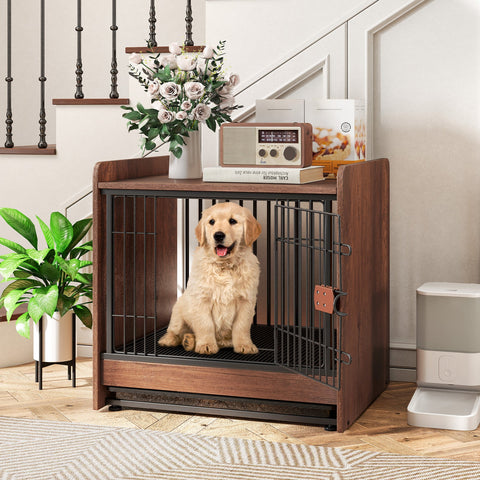 Indoor Dog Crate Furniture with Removable Tray and Lockable Door