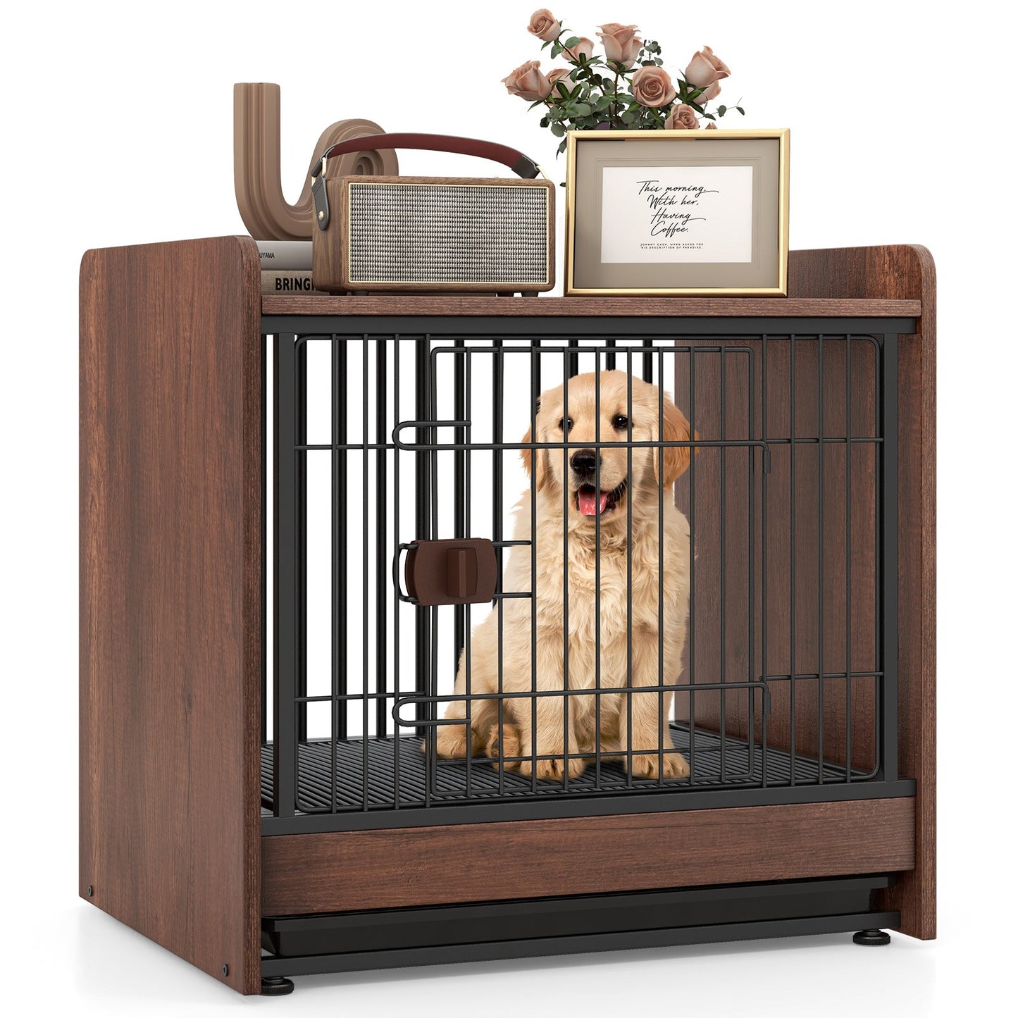 Indoor Dog Crate Furniture with Removable Tray and Lockable Door