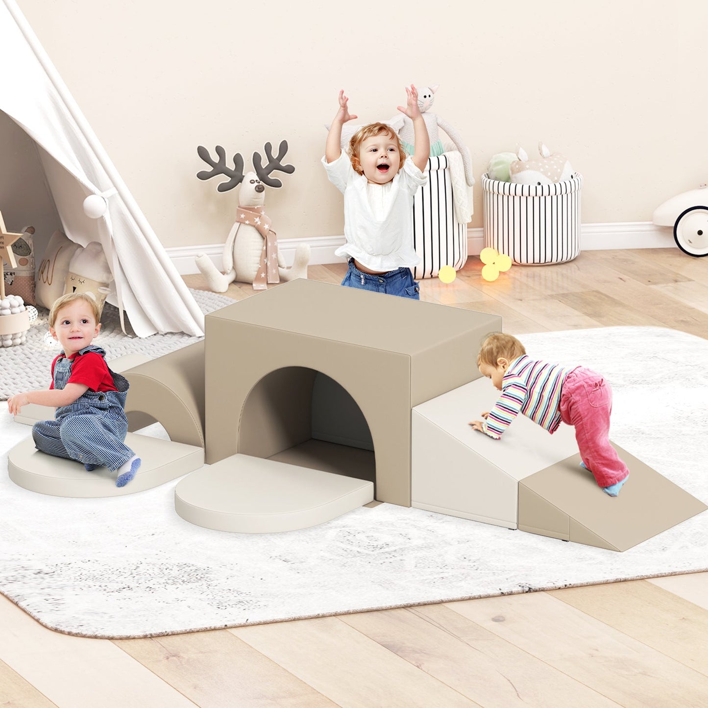 Indoor 7-Piece Foam Climbing Blocks for Crawling Climbing Sliding-Grey