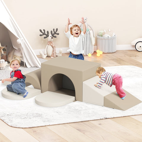 Indoor 7-Piece Foam Climbing Blocks for Crawling Climbing Sliding-Grey