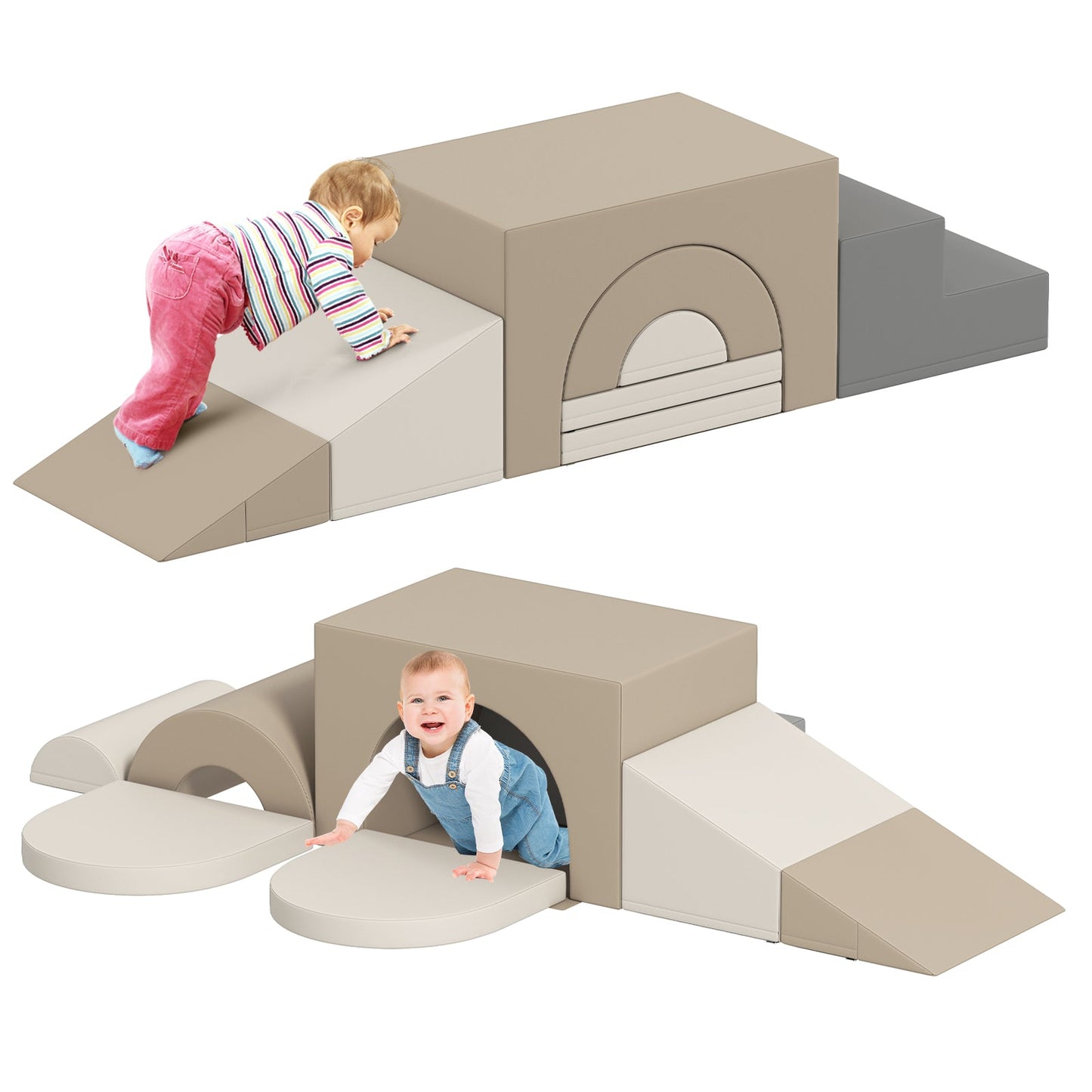 Indoor 7-Piece Foam Climbing Blocks for Crawling Climbing Sliding-Grey