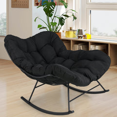 Indoor Outdoor Rocking Chair Oversized Egg Papasan Chair-Black
