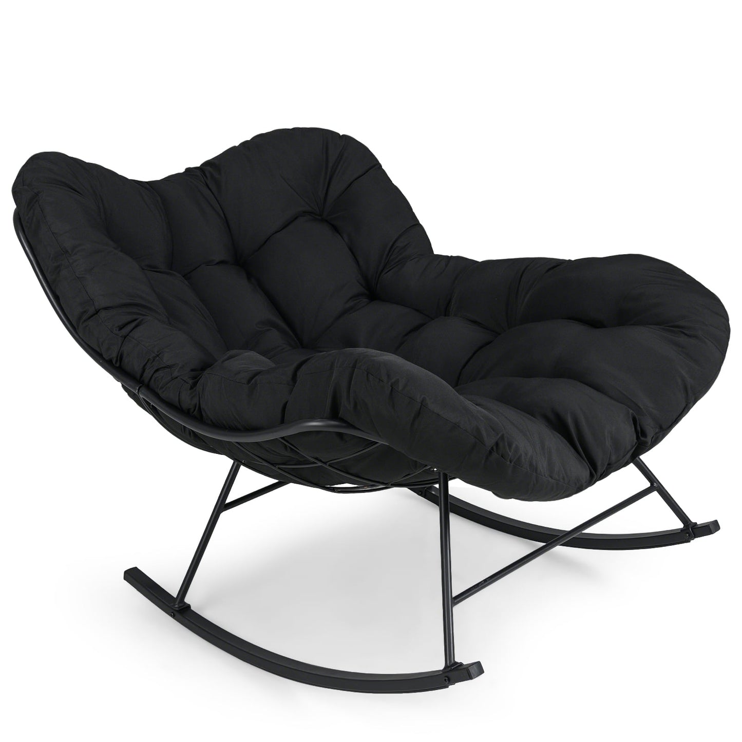 Indoor Outdoor Rocking Chair Oversized Egg Papasan Chair-Black
