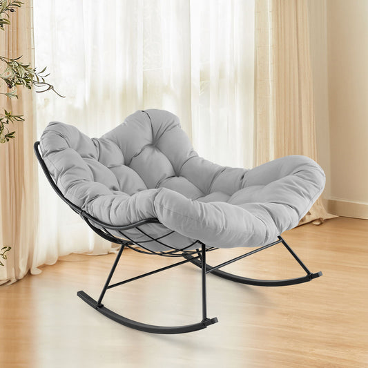 Indoor Outdoor Rocking Chair Oversized Egg Papasan Chair-Light Grey
