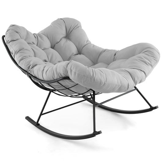 Indoor Outdoor Rocking Chair Oversized Egg Papasan Chair-Light Grey