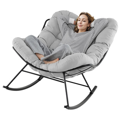 Indoor Outdoor Rocking Chair Oversized Egg Papasan Chair-Light Grey