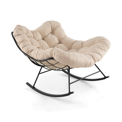 Indoor Outdoor Rocking Chair Oversized Egg Papasan Chair-Beige