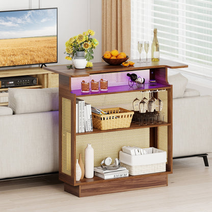 Industrial Home Bar Unit with RGB LED Light and App Control for Kitchen Living Room-Brown