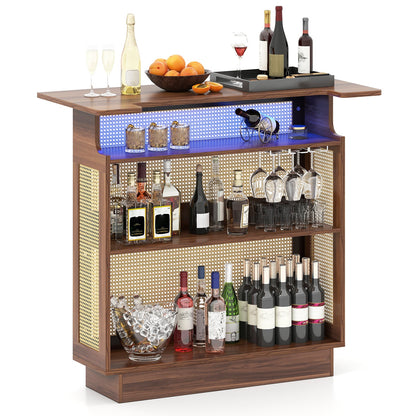 Industrial Home Bar Unit with RGB LED Light and App Control for Kitchen Living Room-Brown
