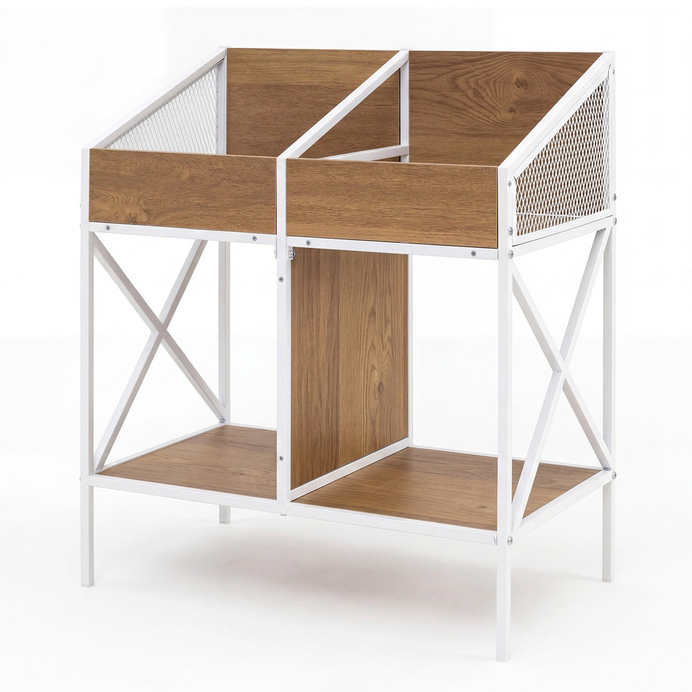 Industrial Magazine Books Record Holder with Metal Frame and Anti-tip Kits Holds up to 250 Albums-Natural