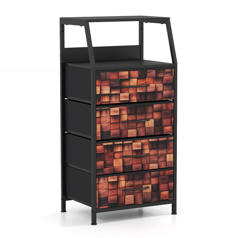 Industrial Nightstand Tall Dresser with 4 Fabric Drawers-Brown