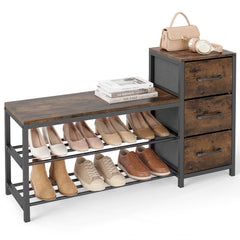Industrial Shoe Bench with 3 Removable Drawers and Anti-Toppling Kits for Entryway-Rustic Brown