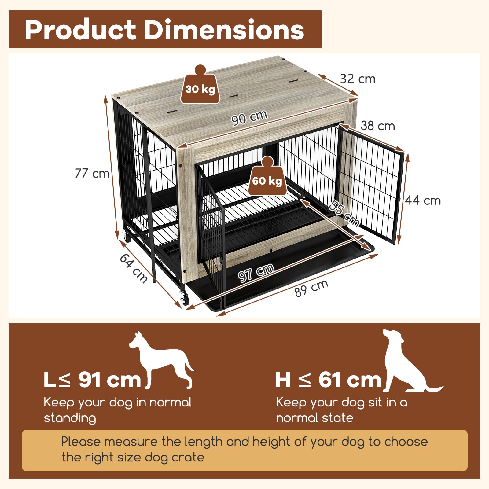 Industrial Dog Kennel with Flip-up Top and 3 Lockable Doors-Grey