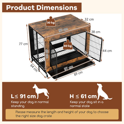 Industrial Dog Kennel with Flip-up Top and 3 Lockable Doors-Rustic Brown