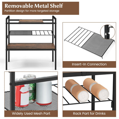 Sofa Side Table with Removable Panel and Mesh Shelf-Rustic Brown